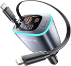 iPhone Car Charger, Retractable Fast USB C Phone Charger, 4 in 1 Cigarette Lighter Adapter with 2 Cables 25 Inch and 2 USB Ports, Multi Port USB Car Charging for iPhone 17/16/15/14/13/Pro Max