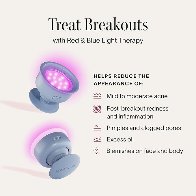 Solawave Bye Acne | Blue & Red Light Therapy Device for Face & Body | LED Face Wand Reduces Appearance of Redness, Pimples, Zits, & Blemishes | Calms Inflammation | 3-Min Treatment | Easy to Use