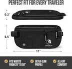 VENTURE 4TH Money Belt for Travel – Slim Hidden Under-Clothes RFID Blocking Anti-Theft Passport Holder & Travel Wallet Pouch for Men & Women to Protect Cash, Cards & Documents (Pure Black)