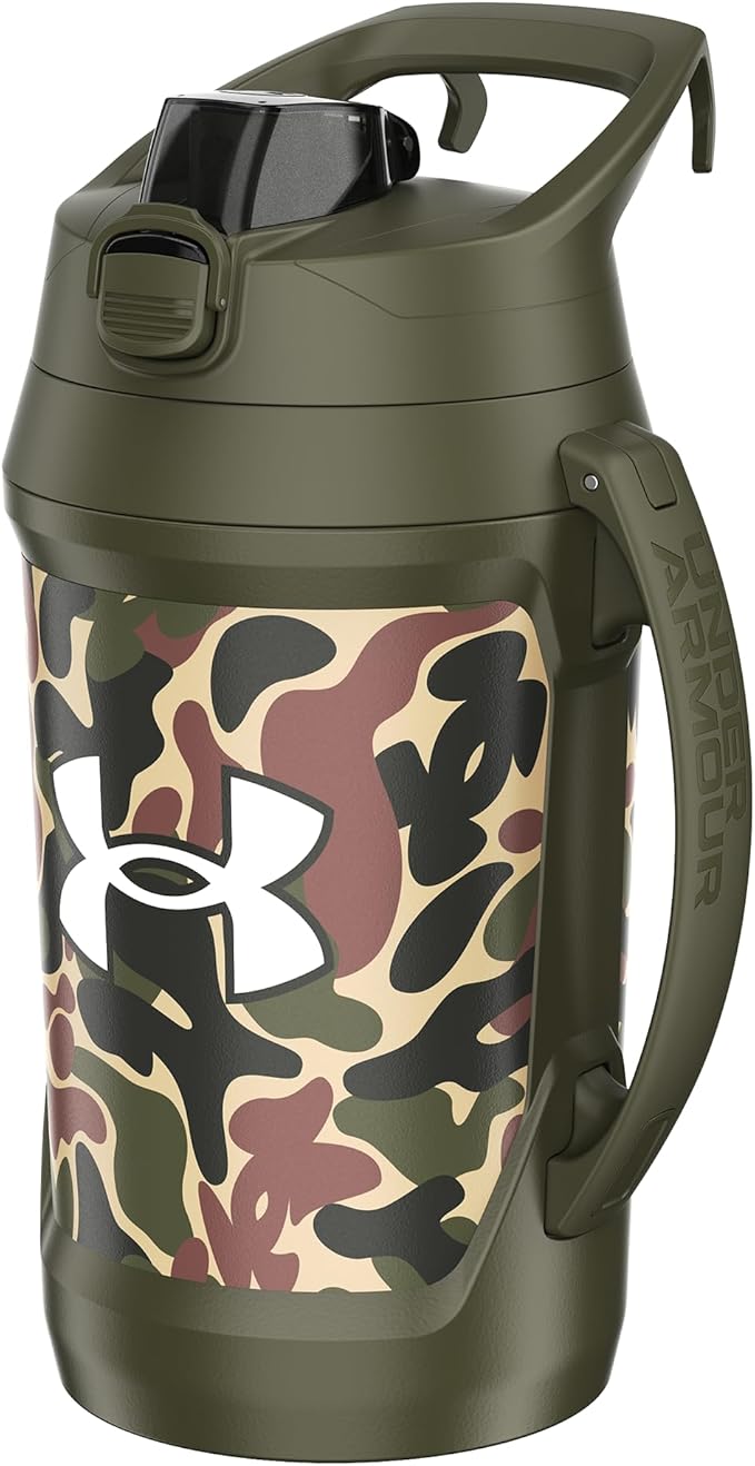 Under Armour Insulated Water Bottle with Handle & Fence Hook, Half Gallon Sports Water Jug, Leak-Resistant & BPA-Free for Baseball, Football & Gym - Green Hyper Camo, 64oz