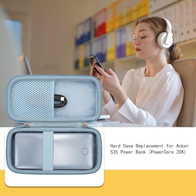 khanka Hard Travel Case for Anker 325/535 Power Bank PowerCore 20K Portable Charger 20000mAh, Case Only (Blue)