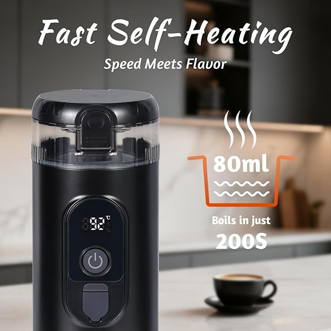 Portable Espresso Maker,Electric Travel Coffee Machine with Self-Heating and 20 Bar Pressure USB-C Rechargeable, Smart Display, 2-in-1 Capsule and Ground Compatible for Camping, RV, Car and Office