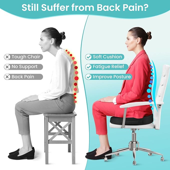 Office Chair Seat Cushion, Cooling Gel Enhanced Memory Foam Cushion for Long Sitting - Back, Sciatica, Coccyx, Tailbone Pain Relief Pillow - for Office, Gaming, Car, Wheelchair - Black, X-Large
