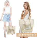 KALIDI Beach Nylon Mesh Tote Bag, Casual Tote Bag Hobo Women Foldable MAX 23L Shoulder Bag For Beach Picnic Vacation