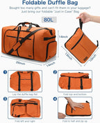 80L EXTRA LARGE Duffle Bag for Travel, 26" Foldable Travel Duffel Bag with Shoe Compartment for Men Women, Waterproof & Tear Resistant (Orange, EXTRA LARGE, 80L)