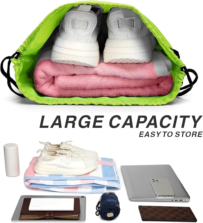 Drawstring Backpack Sports Water Resistant String Bag Sport Gym Sackpack for Women Men Large with Zipper, Apple Green