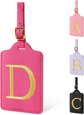 Personalized Initial Rose Red Leather Cute Luggage Tags with Privacy Cover Name Card, Custom Monogram Embroidered