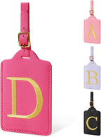 Personalized Initial Rose Red Leather Cute Luggage Tags with Privacy Cover Name Card, Custom Monogram Embroidered