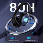Pointcinco Hybrid Active Noise Cancelling Headphones, Over Ear Bluetooth 6.0 Wireless Headphones, 80H Playtime, Deep Bass, HiFi Stereo Sound, Lightweight Foldable for Travel, Home and Office(Black)