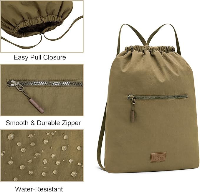 Lee Drawstring Backpack Bag Lightweight Small Gym Swim Beach Bag Water Resistant Sports Sackpack for Men Women, -LEE48-002DKH