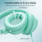 Botesty Sound Headphones Wired with Microphone, Over Ear Foldable 3.5mm Plug in Headphones Corded with 4.9ft Tangle-Free Nylon Cord for Tablet, Laptop, MP3/4, School, Airplane Travel (Green)