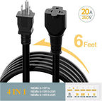 6-Feet NEMA 5-15P to 5-15R/ 5-20R/ 6-15R/ 6-20R AC Adapter, Plugrand 12AWG 15 Amp Household AC Plug to 20 Amp T Blade Adapter Cable, 15A 125V to 20A 250V Extension Cable