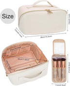 Relavel Travel Makeup Bag for Women, Large Capacity Cosmetic Bags with Separate Brushes Compartments, Waterproof Toiletry Organizer Bags with Handle for Travel Essentials - White