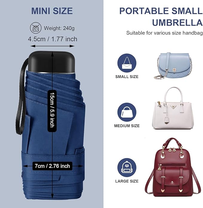 Compact Travel Umbrella with Case - Mini Umbrella for Purse, Small Lightweight &Tiny Design Perfect for Parasol Outdoor Sun&Rain Umbrellas
