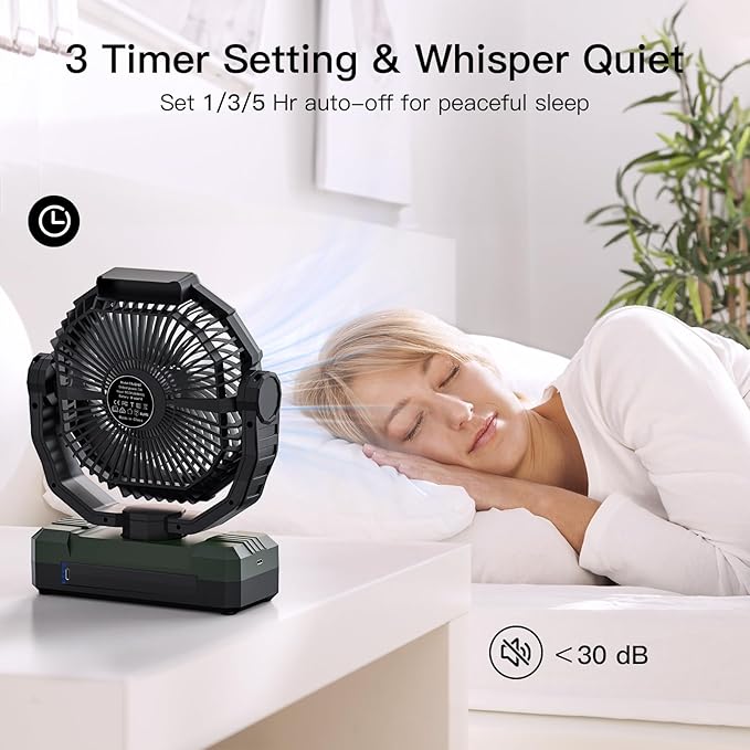FRIZCOL 3-in-1 Camping Fan - Portable Fans Rechargeable - Detachable Battery Powered Fan with Light & Remote for Indoor, Outdoor, Tent, Travel, Fishing, Jobsite, Gifts for Men Dad Him - Green