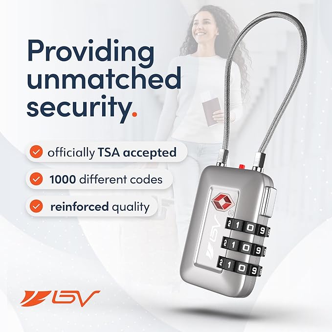 TSA Accepted Luggage Travel Lock, Set-Your-Own Combination Lock for School Gym Locker, Luggage Suitcase Baggage Locks, Filing Cabinets, Toolbox, Case (Silver, 1 Pack)