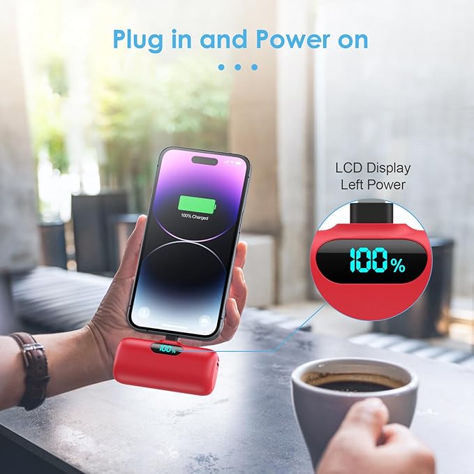 Small Portable Charger for iPhone,5000mAh PD Fast Charging Power Bank, Mini Plug-in Battery Pack Backup Charger Compatible with iPhone 14/14 Pro Max/13/13 Pro/12 Pro/11/XS/XR/X/8/7/6 etc- Dark Red