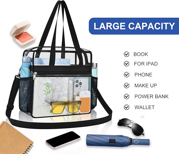 USPECLARE Clear Bag for Stadium Events,Transparent Bag for Work Sports Games Concerts Travel Gym