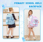 PIG PIG GIRL Kids Backpack for Girls - School Bags for Middle School Students - Book Bag for Elementary Primary - Kawaii Ita Backpack - Blue Daisy