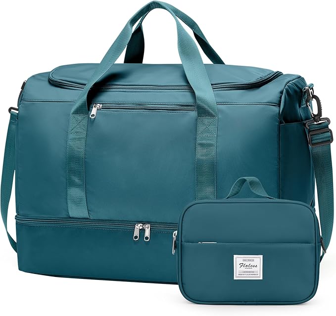 Large Travel Duffle Bag,Carry on Overnight Weekend Bag with Shoes Compartment,Weekender Bags for Women for Travel Business Trips Sport Hospital,2Pcs,Peacock Blue