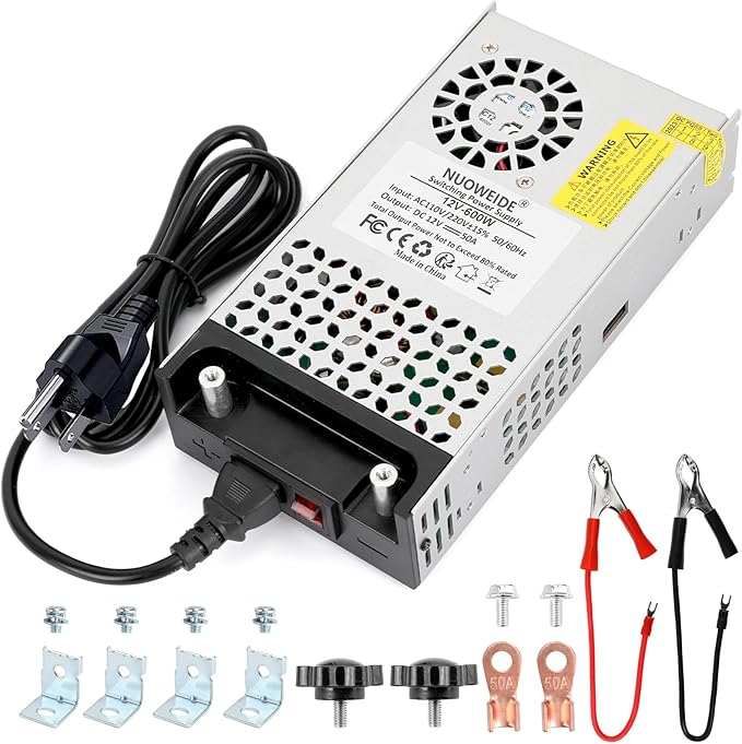 New Version 110V AC to 12V DC Converter Power Supply, AC to DC Converter 12v 50A 600W Switch Power Supply Transformer for RV, Pump, LED Strip, LCD Monitor