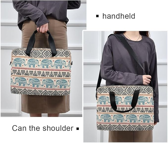 Boho Laptop Bag 15.6 inch, Large-Capacity Laptop Case with Strap, Bohemian Ethnic Elephant