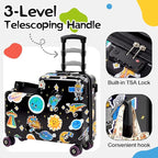 smilesun 20" Ride-On Suitcase for Kids, Cute Pattern, Lightweight Hardshell Carry-On Luggage with Double Spinner Wheels, TSA Lock for Boys & Girls（Black）