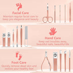 Manicure Set 16Pcs Professional Stainless Steel Pedicure Kit Mens Grooming Kit Fingernail & Toenail Clippers Set Manicure Kit with Luxurious Travel Bag, Sharp Nail Scissors and Clipper (Pink)