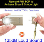 135dB Rechargeable Personal Safety Alarm Strobe Light Flashlight Keychain Siren for Women, Girls, College, School Students Emergency SOS Alerts Loud Sound Hiking Alarm Torchlight Bear Deterrent. Gold