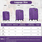 Lightweight Expandable Softside Luggage Sets 3 Piece, Large Capacity Travel Suitcase with Spinner Wheel, TSA Lock, Easy Access Design and Adjustable Telescoping Handle (Purple)
