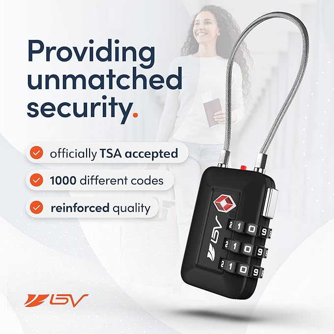 TSA Accepted Luggage Travel Lock, Set-Your-Own Combination Lock for School Gym Locker, Luggage Suitcase Baggage Locks, Filing Cabinets, Toolbox, Case (Black, 2 Pack)