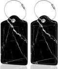 2Pack Luggage Tags for Suitcases, Cute Unique Pu Leather Cruise Luggage Tag with Privacy Cover ID Label Address Card and Metal Ring Suitable for Women Men Kids Travel Bag Black Marble Texture