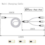 Multi Charging Cable 4ft 3Pack 3 in 1 Charger Cord, Multiple Usb C Port Rapid Nylon Braided Cable USB Charging Cable Multi Phone Charger Cord with Type C Micro Lightning USB Connectors for Cell Phones