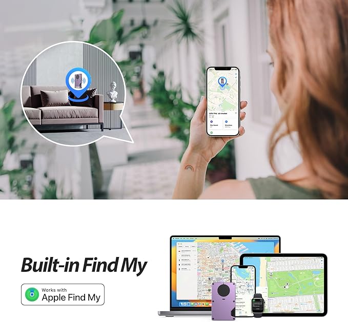 Air Wallet for women, Built-in Tracker Slim Wallet, Smart Wallet with Money Clip, Compatible with FindMy Network(iOS Only), Anti-Theft Card Holder, *Gift for Women (Tracker Wallet, Macaron purple)
