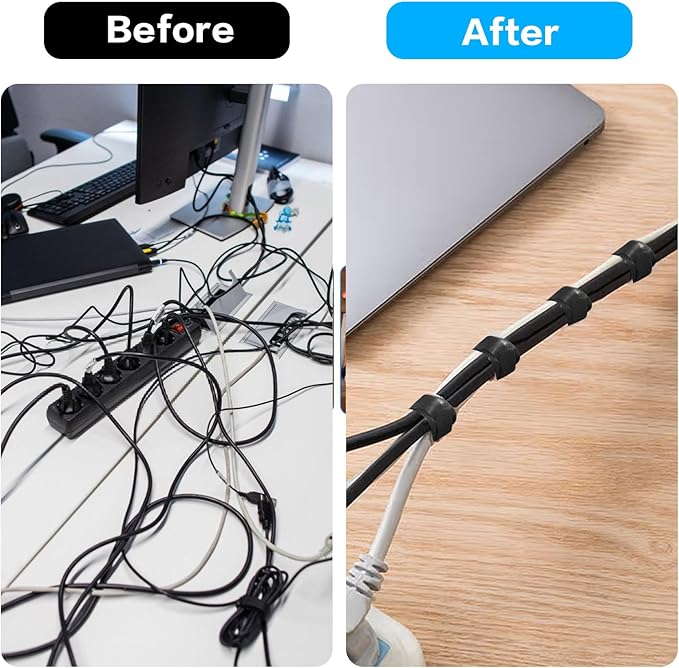 50 Pcs Reusable Cable Ties for Cords, 6" Hook and Loop Adjustable Cord Straps, Reusable Zip Ties, Wire Organizers for Cords Electrical Cord Management Office Home Computer PC Cable Management(Black)