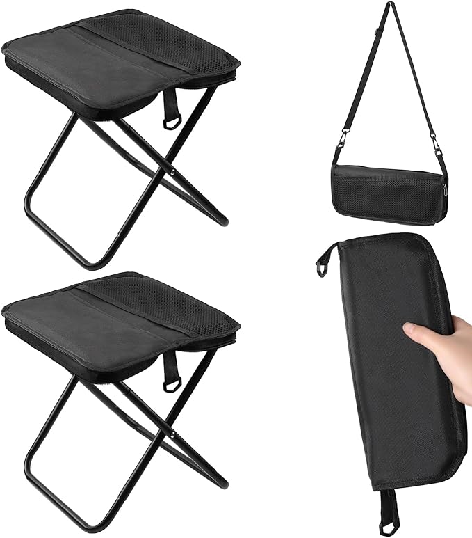2Pack Camping Stool Collapsible Stool, Portable Folding Stool for Adults with Carry Bag, Lightweight Foldable Stools for Outdoor Camping Hiking Fishing Travel Picnic Gardening, Holds 264.5LBS(Black)