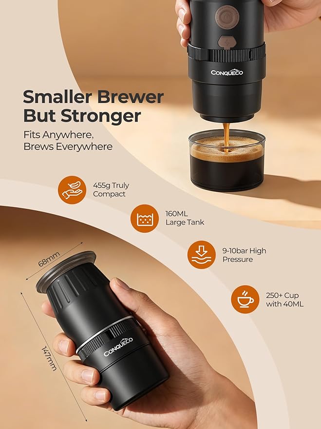 Portable Electric Espresso Maker, Mini Camping Coffee Maker for Travel, Pocket Sized Espresso Machine for NS Capsules, 160ML Large Water Tank, Fast Brewing with Hot Water, Travel/Camping/Office