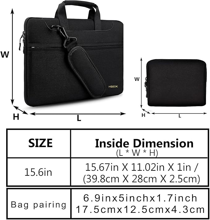 Hseok Laptop Shoulder Bag 15-15.6 inch Shockproof Water-Resistant HandBag with Small Case Compatible with MacBook Pro Neo 16" M5 M4 M3 M2 M1, Mac Pro Air 15", XPS 15/16, Most 15" 15.6" 16",Black