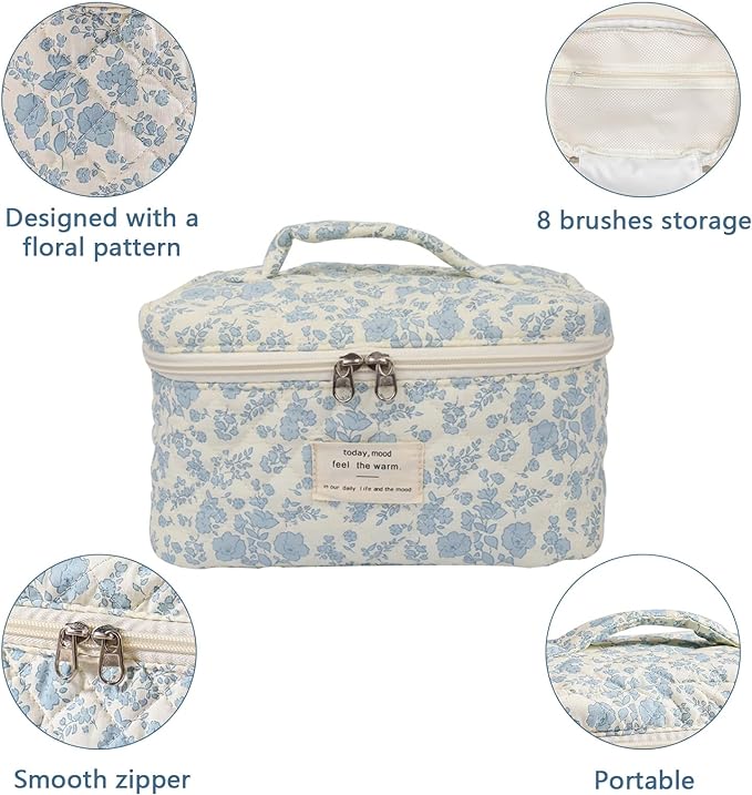 Gosect Large Makeup Bag, Cute Cosmetic Bag for Women Girls, Floral Coquette Aesthetic Toiletry Bag, Travel Make Up Organizer Bag (BDLH)