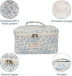 Gosect Large Makeup Bag, Cute Cosmetic Bag for Women Girls, Floral Coquette Aesthetic Toiletry Bag, Travel Make Up Organizer Bag ((White Butterfly Flower))
