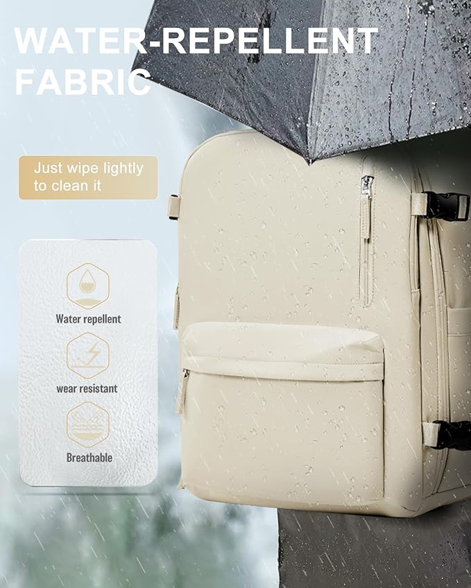 WONHOX Large Travel Backpack Women,Carry On Backpack Flight Approved 18x14x8 inches Bag Spirit Airlines Personal ltem,College Sports Hiking Rucksack Laptop Blackpack mochila de viaje,Beige
