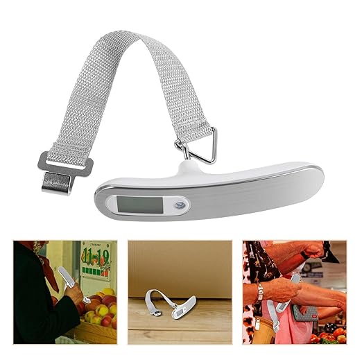 Abaodam Portable Digital Luggage Scale with LCD Display, Mini Handheld Electronic Hanging Scale for Travel Suitcases, 50kg Capacity, White Strap, Battery Powered for Accurate Baggage