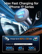 AINOPE 67.5W Car Charger USB C Fast Charge, PD 45W USB C Car Charger Fast Charging【Mini & Metal】 Cigarette Lighter Adapter USB-C Type C Car Charger for iPhone 17 16 15 Pro Max, for Samsung S26 S25