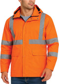 Bass Creek Outfitters Mens Rain Jacket - Waterproof Hooded High Visibility Safety Coat with Reflective Strips