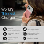Clutch Pro – World's Thinnest Portable Charger – USB-C Power Bank 5000mAh – Magnetic Built-in Cable – TSA Approved Travel Charger – iPhone 15/16/17 & Android – Pink