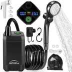 AUTOPkio Portable Camping Shower, Upgraded Outdoor Shower with 6000mAh Rechargeable Battery Pump & Digital Display for Hiking, Travel, Car, Pet Bath, Watering, Emergency