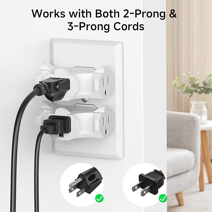 [ETL Listed] Cable Matters 3-Pack 3 Way Plug Adapter 15A 1875W, 3 Prong 3 Outlet Adapter, Power Splitter Plug Outlet, 3 Way Electrical Splitter, White
