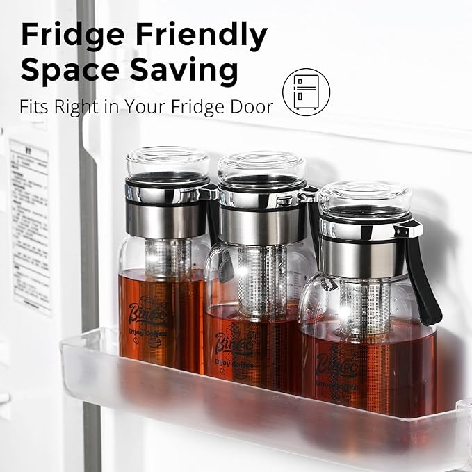 Bincoo Glass Cold Brew Coffee Maker with Extended Fine Mesh Filter, Tea Infuser Bottle Iced Coffee Maker with Thick Borosilicate Glass (500ml/17oz)