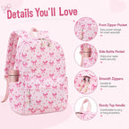 LOIDOU Backpack for Girls School Backpacks Bookbags for Elementary Middle School Women Laptop Backpacks (Pink bow-215, L-17)