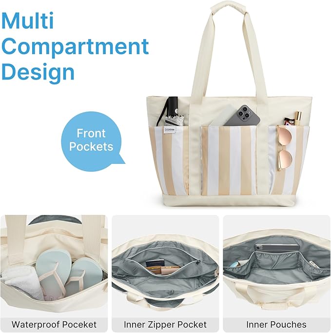 G4Free Beach Bag,Waterproof Beach Tote Pool Bags for Women,Compatible with Cup,Foldable for Weekender Travel